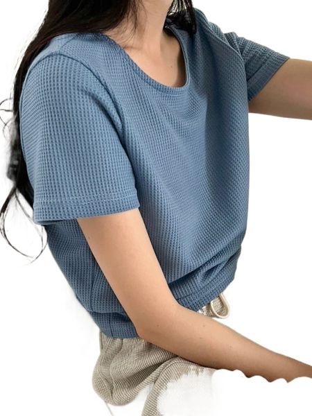 

dazy solid waffle knit tee o58x#, White