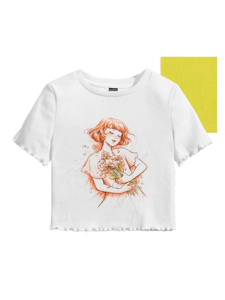 

x bev johnson figure graphic lettuce trim tee 68ye#, White