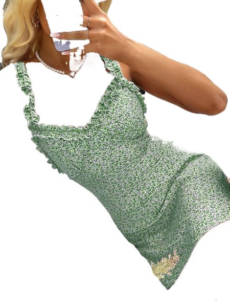 

ditsy floral frilled cami dress l5oi#, Black;gray