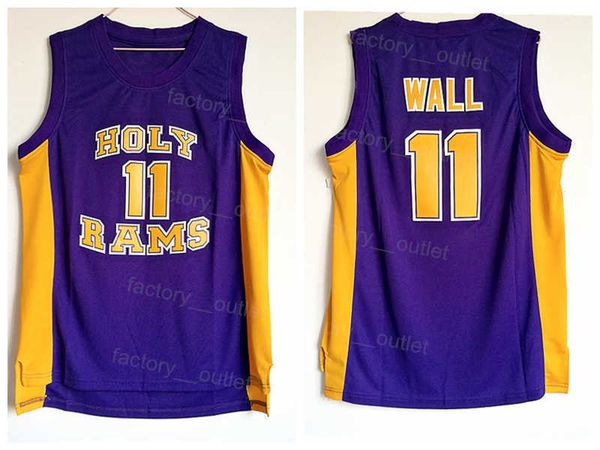 

ncaa high school holy basketball john wall jersey 11 men team color purple away breathable pure cotton for sport fans all stitched college e, Black