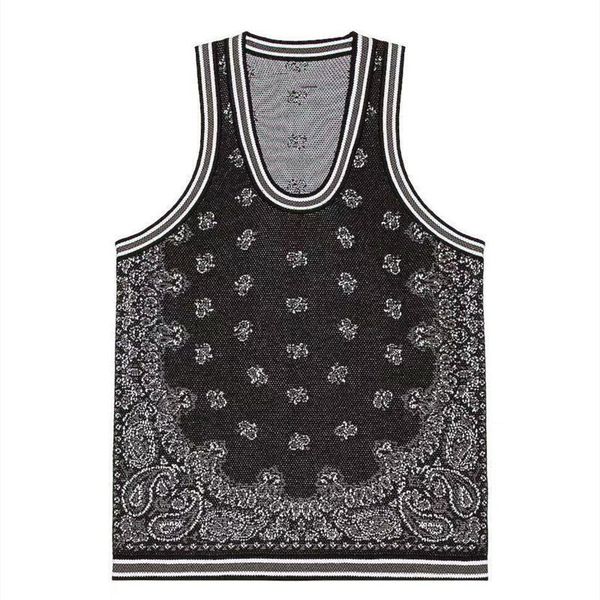 

fashion am casual sleeveless vest short-sleeved t-shirt trendy black cashew flower wool-blend knitted high street ins, Black;white