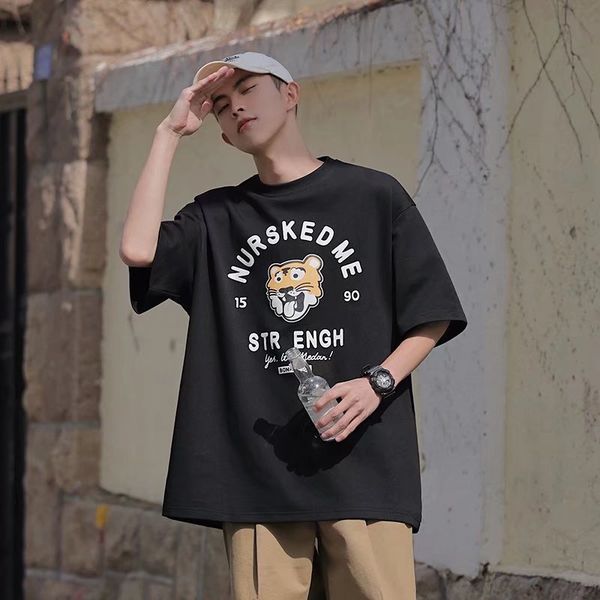 

men women couple lovers cartoon tiger print t-shirts casual oversized 8xl summer breathable slub cotton tee short sleeve 0615, Gray
