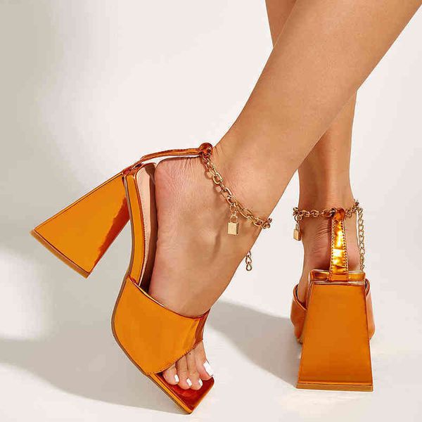 

sandals ribetrini new fashion brand luxury open toe peep platform metal chain high heels party dress elegant solid ladies shoes 220402, Black