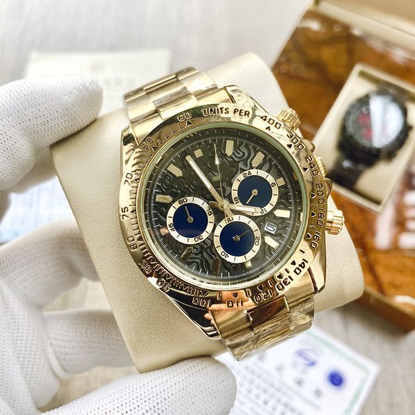 

men's watches quartz 40mm wristwatches stainless steel classic folding buckle luxury watch montre de luxe watch three eye time display, Slivery;brown