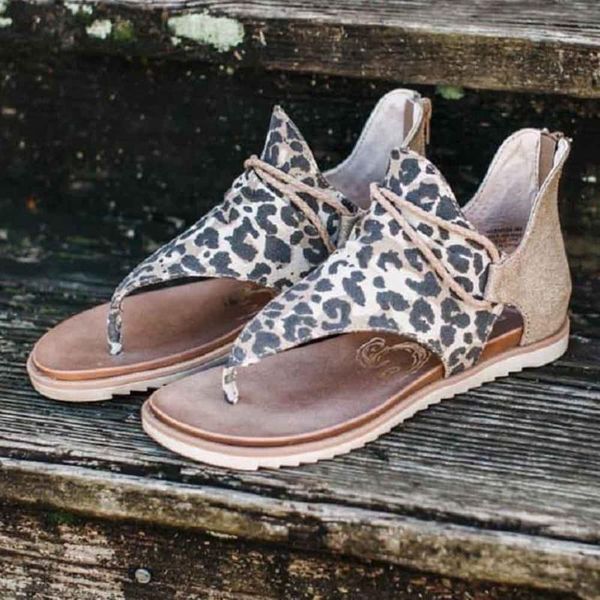 

strappy fashion non slip floral print comfortable women sandals open toe zipper closure summer beach artificial pu flat heel shoes, Black