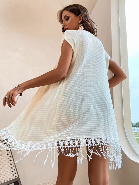 

fringe hem batwing sleeve cardigan 870s#, White;black