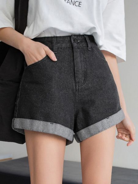 

dazy high waist roll hem denim shorts h1r6#, White;black
