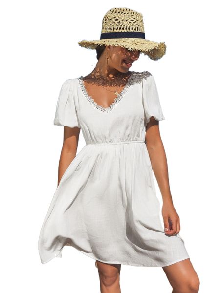 

contrast lace a-line dress w8zs#, Black;gray