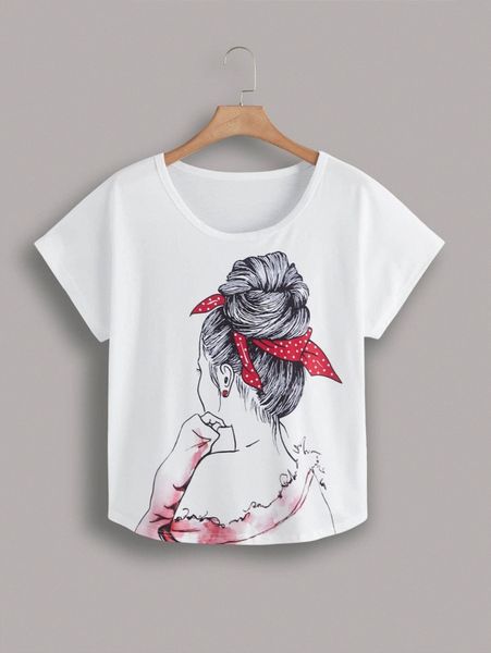 

plus figure graphic batwing sleeve tee 33xu#, Black