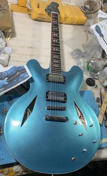 

blue jazz electric guitar semi hollow body double holedelivery