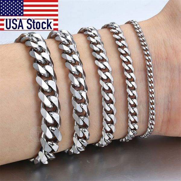 

311mm mens bracelets stainless steel curb cuban link chain black gold silver color bracelet for women couple jewelry kbm03 220726, Golden;silver