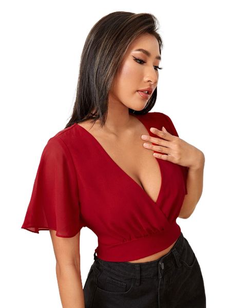 

petite shirred detail flounce sleeve p2ra#, White