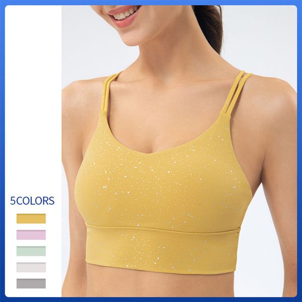 

lulu lu-ds104 bras brand yoga sports underwear women's silver sprinkling double thin shoulder straps cross beautiful vest back shockpro, Red;black