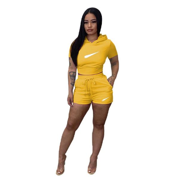 Summer Tracksuits Mulheres Jogger Terno Tecla Top Crop Top + Shorts Executando Dois Pedação Plus Size 2XL Outfits Bordado Logos Sportswear Sem Mangas T-shirt + Shorts 21