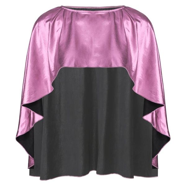 Camicette da donna Camicie da donna Metallizzate lucide a pipistrello Cape Cocktail Evening Party Ladies Scintillante orlo asimmetrico Mantello Top di colore puroDonne