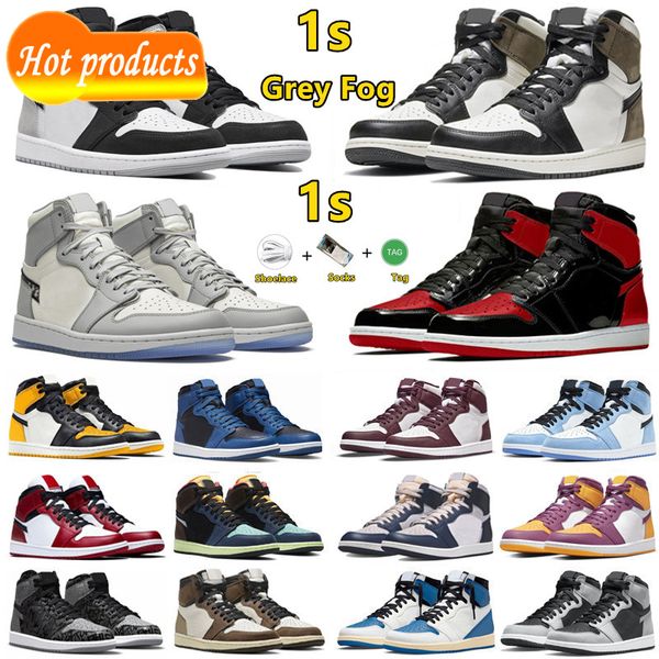 

1 high og 1s mens basketball shoes bred patent shadow 2.0 university blue grey fog dark mocha bio hack rebellionaire bordeaux men women, Black