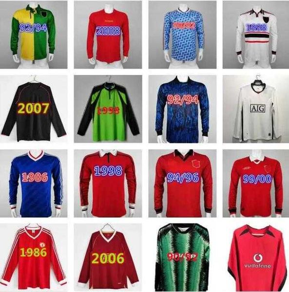 

long sleeve manchester retro soccer jerseys schmeichel giggs beckham solskjaer scholes goalkeeper united man 90 92 94 96 98 99 00 02 04 06, Black