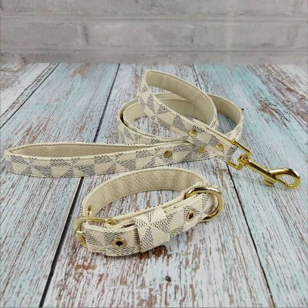 

dog collars & leashes set necklace leather checkered pet collar cat method dog fighting dog's supplies