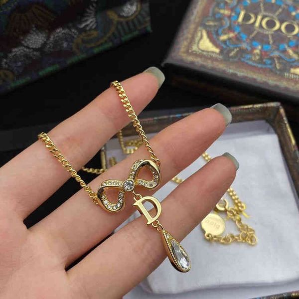 

2022 factory wholesale new di home bow tassel drop diamond necklace punk personality women's necklace, Silver