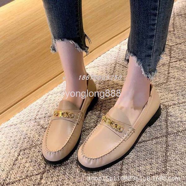 

dress shoes lefu shoes women's cowhide thick heel with two shallow mouth lazy chain middle small leather, Black