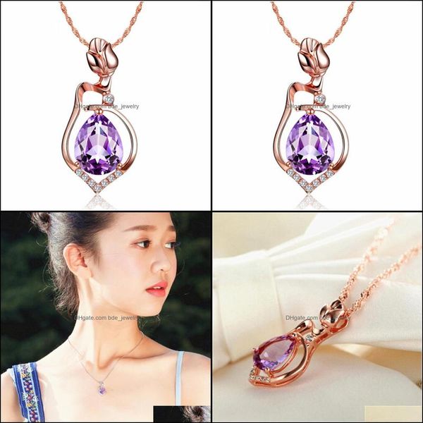 

pendant necklaces amethyst womens necklace rose gold flower crystal short jewelry pendants collarbone chain accessories dro bdejewelry dhvo4, Silver