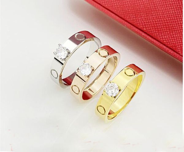Aço inoxidável exclusivo One Stone Love Casal Rings 18K Gold Fashion Brand Design Ring For Men Women Girls Size Us 5-11