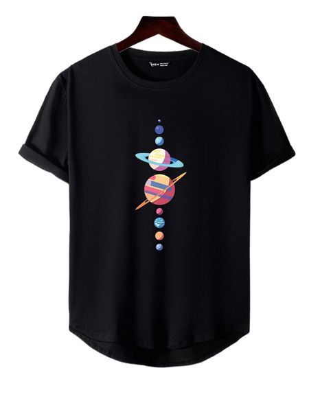 

men planet print high low tee y0p7#, White;black