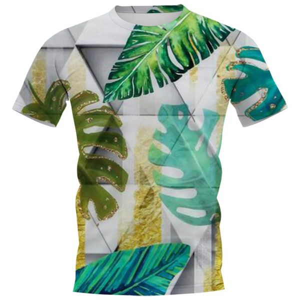 Camisetas masculinas Menas de moda T-shirt Hawaii Polinésia Planta tropical Folhas de emenda Tees impressos de praia Tops Roupas Dropmen's