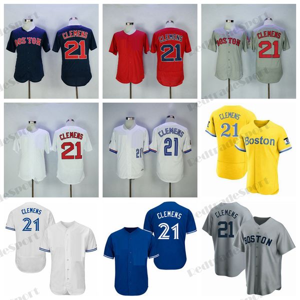 Мужские бейсбольные майки Boston Mens 21 Roger Clemens Vintage Toronto 1997 Jersey Blue White Stitched Shirts