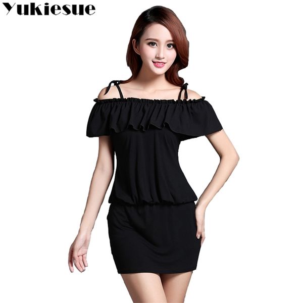 

elegant bodycon dress women vestidos verano summer off shoulder pencil dreses female ruffles club party dress 210412, Black;gray