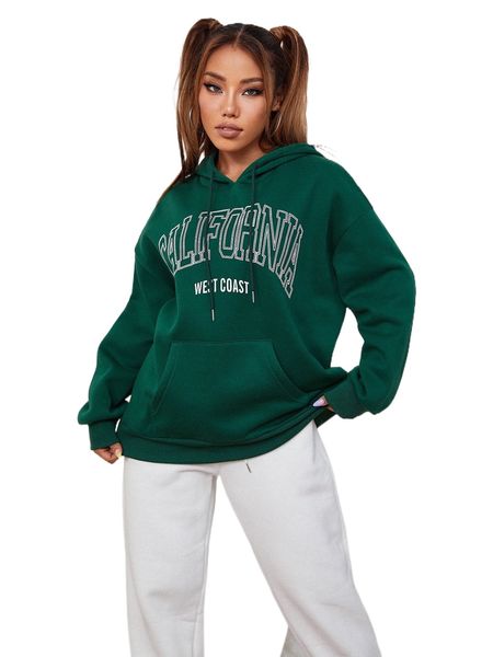 

letter graphic drawstring hoodie c4l9#, Black