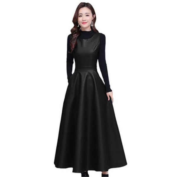 

work dresses 2022 arrivals women's two piece sets spring autumn pu leather long dress and knitted sweaters suits slim female 2 m14, White;black
