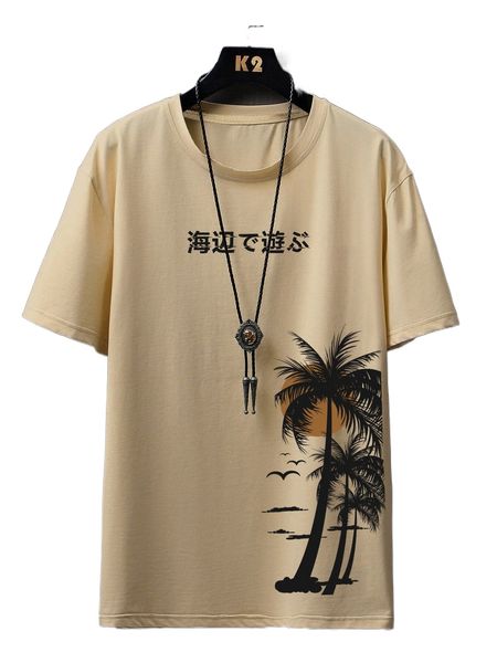 

romwe guys tropical print tee j83v#, White;black