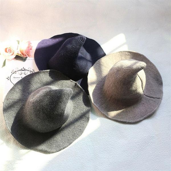 

1 piece modern halloween witch hat woolen women lady made from fashionable sheep wool halloween party hat festival party282b, Blue;gray