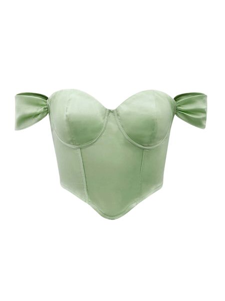 

mod off shoulder shirred back curved hem bustier satin blouse j2le#, White