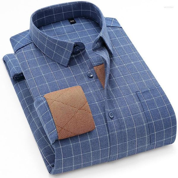 Camisas de vestido masculino de inverno lixado espessado e veludo camisa quente de lã de lã de lã de uma peça de camisa de camisa de camisa de camisa 22