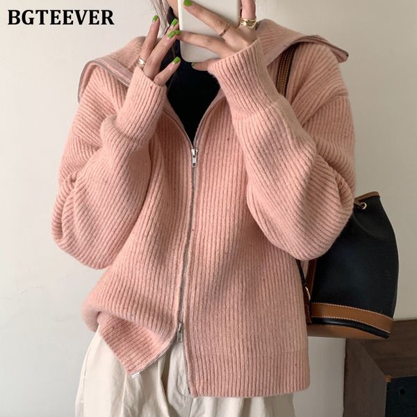 

casual thicken loose turtleneck women cardigans sweaters 2021 winter warm zipper-up knitted open stitch pullovers, White;black