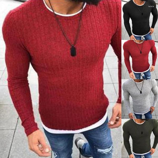 Maglioni da uomo Fashion Plus Size Maglione da uomo Top Color Block Patchwork O Collo Pullover manica lunga lavorato a maglia Regali sempliciUomo