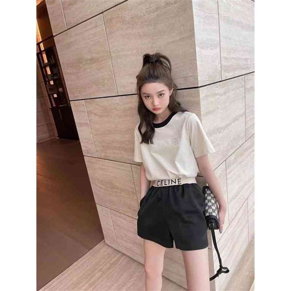 

women's t-shirt chaopai early spring style chest embroidery contrast color neckline short sleeve women's simple casual t-shirt g77, White