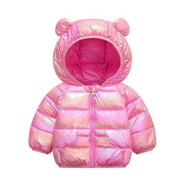 Giacca invernale da bambina Fashion New Colorful Glossy Hooded Warm Down Jackets Jacket 0-5 Year Old Bebe Abbigliamento per bambini di alta qualità J220718