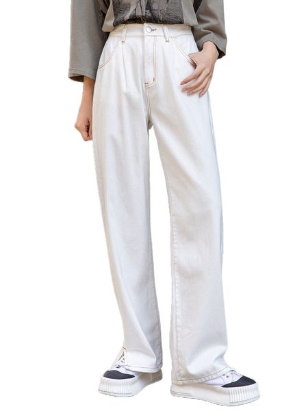 

dazy high waist split hem straight leg pants m3hq#, Black;white