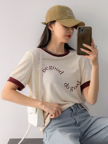 

dazy slogan graphic contrast trim tee o4gf#, White
