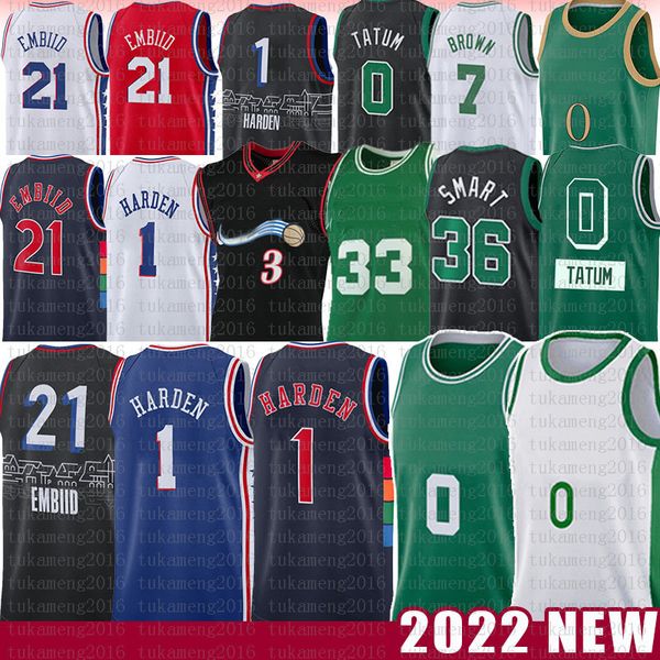 

joel embiid jayson tatum 1 james harden basketball jersey 3 21 0 allen iverson 33 mens shirts jaylen brown julius erving marcus smart vintag, Black;red