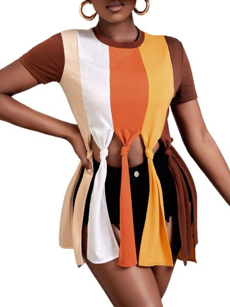 

sxy color block split hem tee n3qu#, White