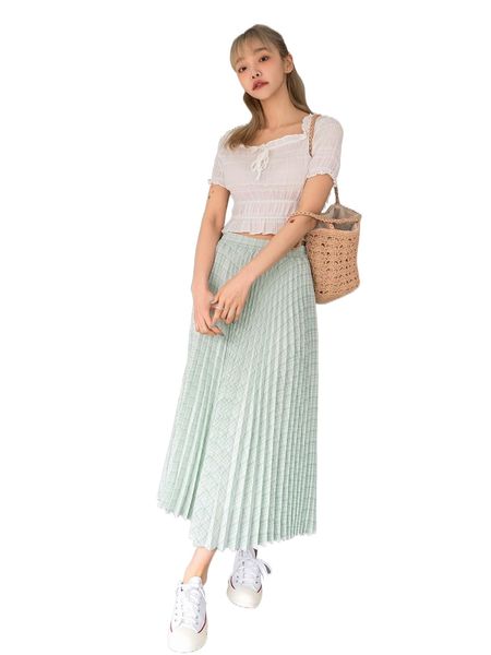 

dazy plaid pleated high waist skirt b98t#, Black