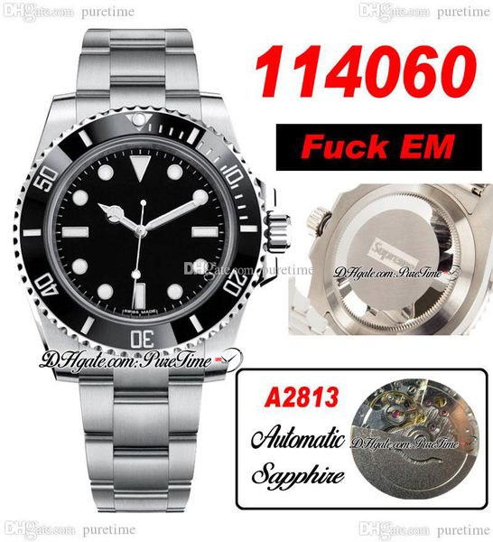 40mm 11406 Fuc EM A2813 Relógio masculino automático sem data Cerâmica Bezel Black Dial White Stick Marcadores OysterSteel Pulseira Rollie Superm Relógios Puretime A1