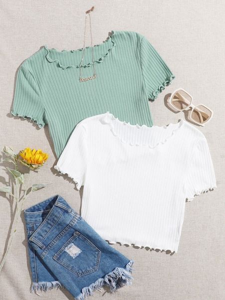 

2 pack lettuce trim tee k7kl#, White