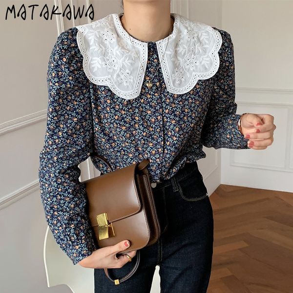 

fashion hollow out embroidery peter pan collar women blouses single breasted loose shirt puff sleeve floral blusas 210506, White