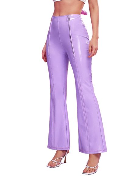 

x talya lopez zipper fly pu leather flare leg pants w6rp#, Black;white
