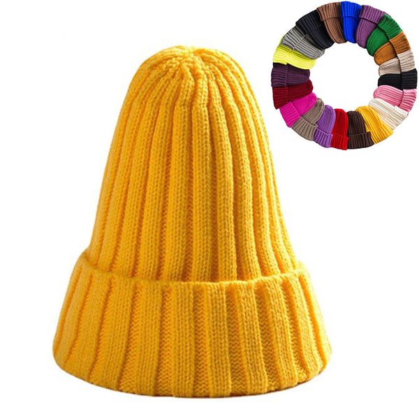 

beanie winter knitted hats plain solid skuilles skull caps men women pointy hat warm wool hat windproof fashion accessories 16 colors b8257, Yellow